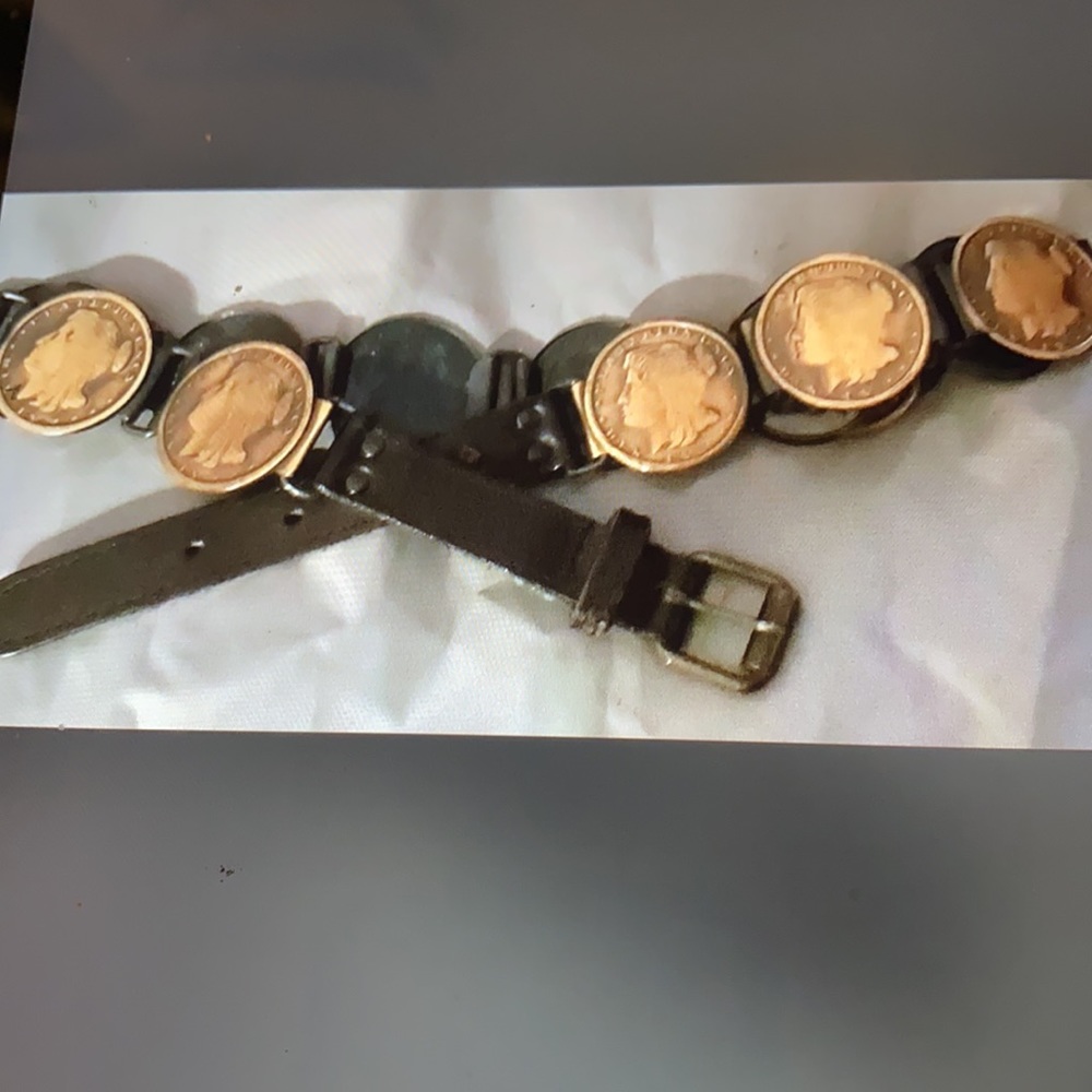 VINTAGE COIN BELT METAL ALLOY “PLATERIUS UNUS REX IV” LENGTH 32 inches